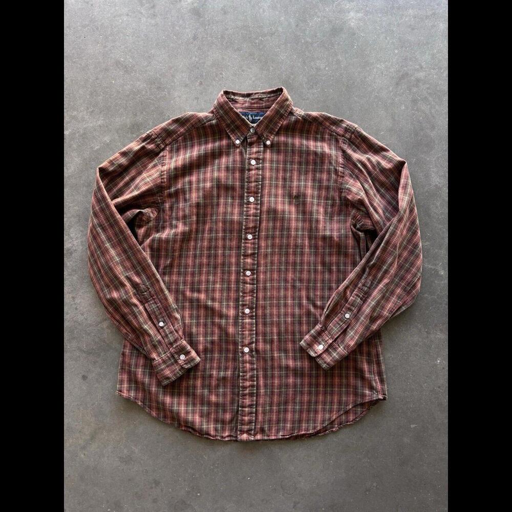 Polo Ralph Lauren Shirt Mens Large Flannel Tartan Plaid Classic Fit Soft Vintage